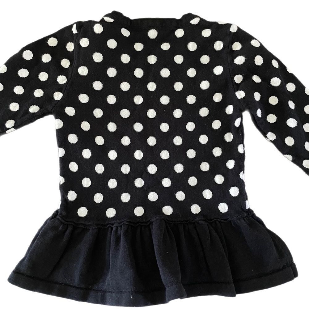 ❣️5/$50 Cherokee Girls 4T Black Polka Dot Sweater with ruffle hem & pink flower - Picture 2 of 3